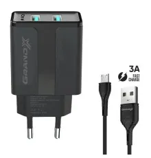 Зарядний пристрій Grand-X CH-15UMB (5V/2,1A + DC cable 2,4А USB -> Micro USB 1m) Black (CH-15UMB)