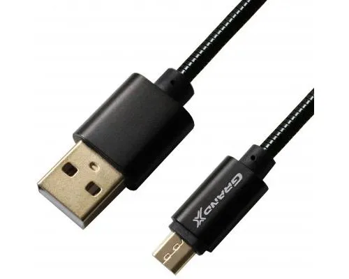 Дата кабель USB 2.0 AM to Micro 5P 1.0m Cu, 2.1A, Black Grand-X (MM-01B)