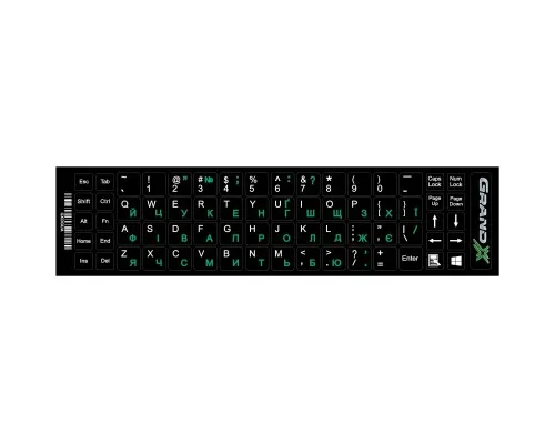 Наклейка на клавіатуру Grand-X 68 keys UA green, Latin white (GXDGUA)