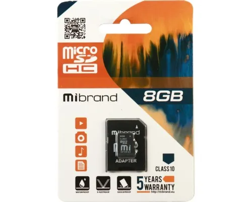 Карта памяти Mibrand 8GB microSDHC class 10 (MICDHC10/8GB-A)