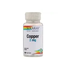 Минералы Solaray Медь, Copper, 2 мг, 100 капсул (SOR-45931)