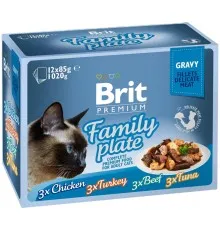 Вологий корм для кішок Brit Premium Cat сімейна тарілка в соусі 12 шт х 85 г (8595602519422)