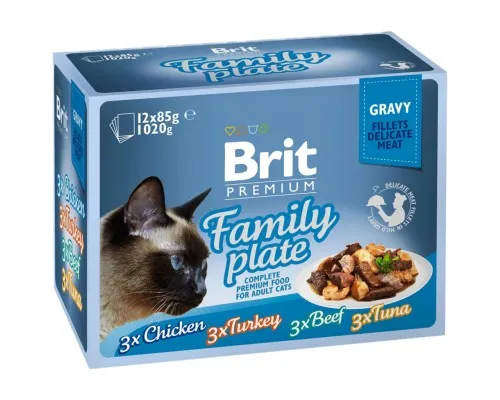 Влажный корм для кошек Brit Premium Cat семейная тарелка в соусе 12 шт х 85 г (8595602519422)