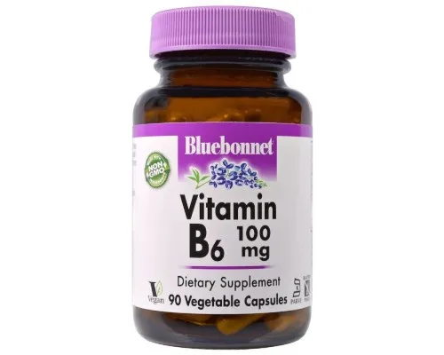 Вітамін Bluebonnet Nutrition Вітамін B6 100 мг, Vitamin B6, 90 вегетаріанських капсул (BLB0430)