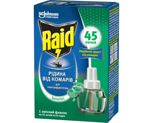 Жидкость для фумигатора Raid от комаров 45 ночей с эвкалиптом (4620000431763)