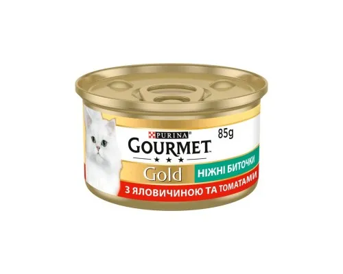 Вологий корм для кішок Purina Gourmet Gold. Ніжні биточки з яловичиною і томатами 85 г (7613035442474)