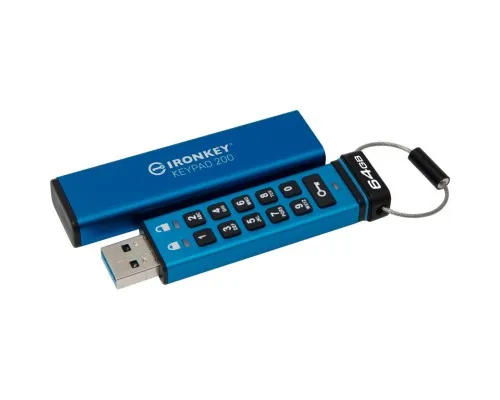 USB флеш накопитель Kingston 64GB IronKey Keypad 200 AES-256 Encrypted Blue USB 3.2 (IKKP200/64GB)