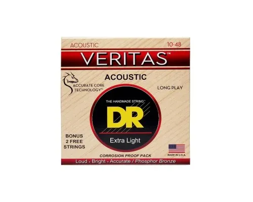 Струни для гітари DR Strings VERITAS Coated Core Acoustic Guitar Strings - Extra Light (10-48) (VTA-10)