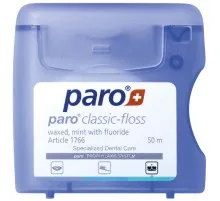 Зубна нитка Paro Swiss classic-floss вощена з м'ятою і фторидом 50 м (7610458017661)