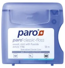 Зубна нитка Paro Swiss classic-floss вощена з м'ятою і фторидом 50 м (7610458017661)