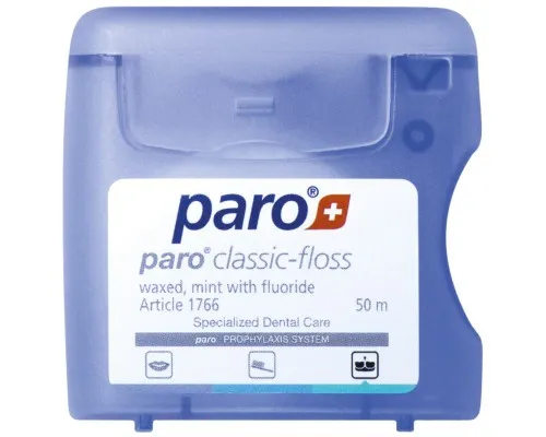 Зубна нитка Paro Swiss classic-floss вощена з мятою і фторидом 50 м (7610458017661)