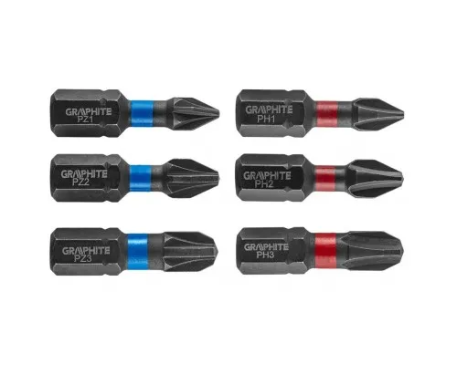 Набор бит Graphite ударных PH1 / 2/3, PZ1/2/3 x 25 мм, 6 шт. (56H540)