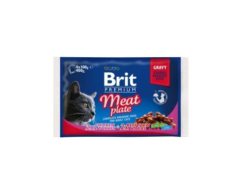 Вологий корм для кішок Brit Premium Cat мясна тарілка 4 шт по 100 г (8595602506262)