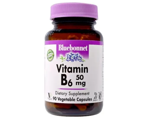 Вітамін Bluebonnet Nutrition Вітамін B6 50 мг, Vitamin B6, 90 вегетаріанських капсул (BLB0428)