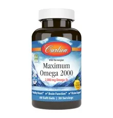 Жирні кислоти Carlson Омега Максимум 2000, Смак Лимона, Maximum Omega 2000, 60 жел (CL17200)