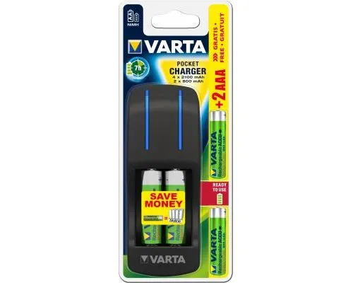 Зарядное устройство для аккумуляторов Varta Pocket Charger + 2AA 2100 mAh +2AAA 800 mAh NI-MH (57642301431)