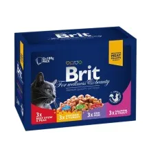 Влажный корм для кошек Brit Premium Cat семейная тарелка ассорти 4 вкуса 100 г х 12 шт (8595602506255)