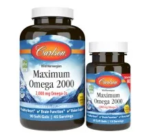Жирные кислоты Carlson Омега Максимум 2000, Вкус Лимона, Maximum Omega 2000, 90+30 (CL17240)