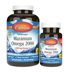 Жирные кислоты Carlson Омега Максимум 2000, Вкус Лимона, Maximum Omega 2000, 90+30 (CL17240)