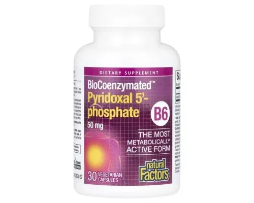 Витамин Natural Factors Пиридоксаль 5'-фосфат, витамин B6, 50 мг, BioCoenzymated, B6, Pyridoxal 5' (NFS-01252)