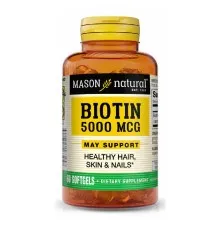 Витамин Mason Natural Биотин 5000 мкг, Biotin, 60 гелевых капсул (MAV16325)