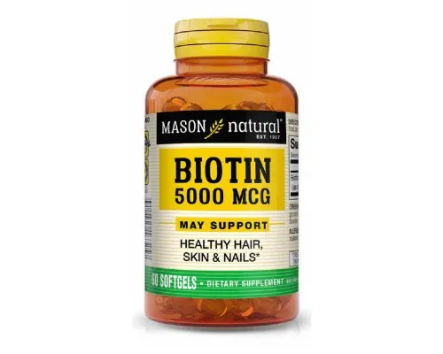 Витамин Mason Natural Биотин 5000 мкг, Biotin, 60 гелевых капсул (MAV16325)