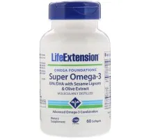 Жирные кислоты Life Extension Супер Омега-3, Omega Foundations, Super Omega-3, 60 Желатин (LEX-19836)