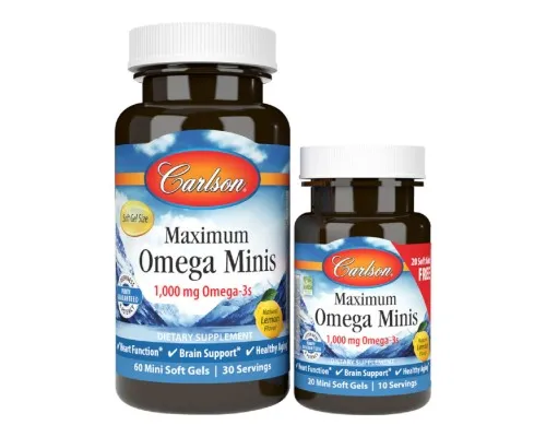 Жирные кислоты Carlson Омега Максимум, 1000 мг, вкус Лимона, Maximum Omega Minis, (CL18440)