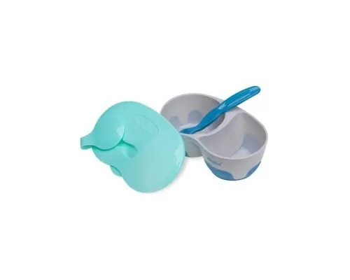 Набір дитячого посуду Akuku на 2 відділення з ложкою Сіро-блакитний (A0303)