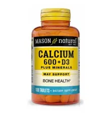 Вітамінно-мінеральний комплекс Mason Natural Кальцій 600 мг + вітамін D3 з мінералами, Calcium 600 mg + Vitamin D3 Plu (MAV13021)