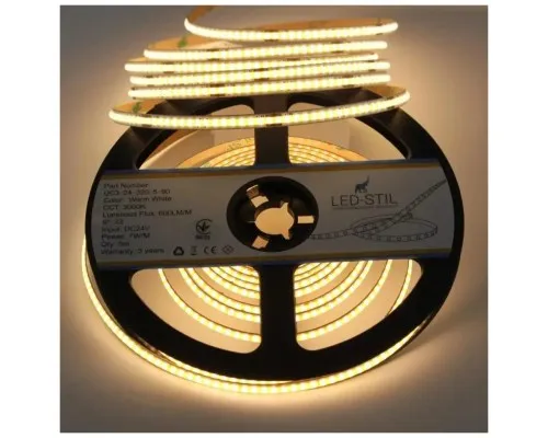 Світлодіодна стрічка LED-STIL 3000K 7 Вт/м COB 320 діодів IP33 24 Вольта 600 lm тепле світло , вузька (UC3-24-320-5-90)
