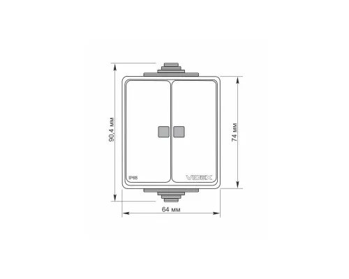 Вимикач Videx BINERA IP65 зовнішній 2кл з підсвічуванням (BINERA IP65 наружный 2кл с подсветкой)