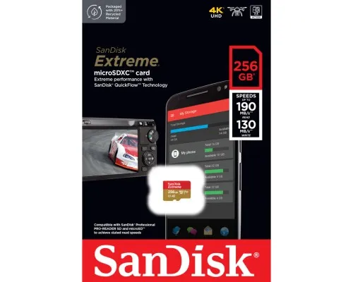 Карта памяти SanDisk 256GB microSD class 10 UHS-I U3 Extreme (SDSQXAV-256G-GN6MN)