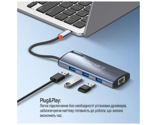 Порт-реплікатор ColorWay Docking Station USB-C 6-в-1 Type C PD 100W/USB3.0х3/HDMI 4К/RJ45 (CW-HUB02)