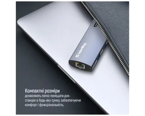 Порт-реплікатор ColorWay Docking Station USB-C 6-в-1 Type C PD 100W/USB3.0х3/HDMI 4К/RJ45 (CW-HUB02)