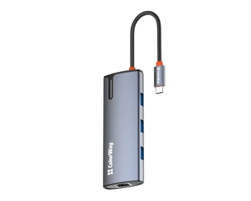 Порт-реплікатор ColorWay Docking Station USB-C 6-в-1 Type C PD 100W/USB3.0х3/HDMI 4К/RJ45 (CW-HUB02)