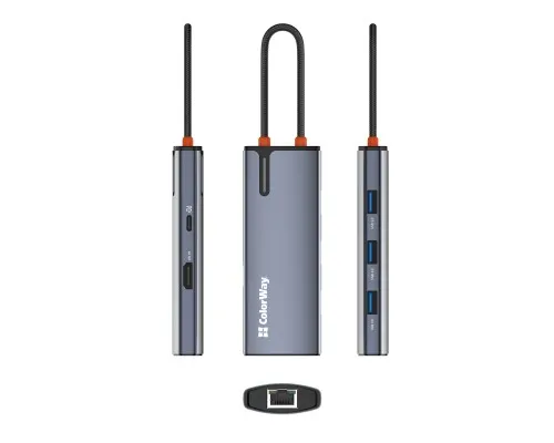 Порт-реплікатор ColorWay Docking Station USB-C 6-в-1 Type C PD 100W/USB3.0х3/HDMI 4К/RJ45 (CW-HUB02)