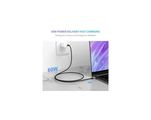 Дата кабель USB-C to USB-C 2.0m US261 18W Round Cable Nickel Plating Aluminum Shell Black Ugreen (50152)