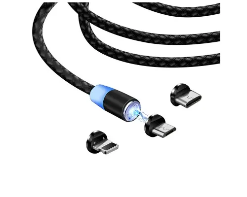 Дата кабель USB 3в1 (Lightning+MicroUSB+Type-C) Magnet only charge ColorWay (CW-CBUU020-BK)