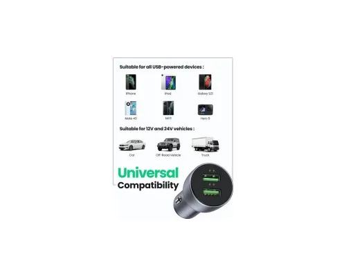 Зарядний пристрій Ugreen CD213 36W 2xUSB QC 3.0 3A Car Charger (Dark Blue) (10144)