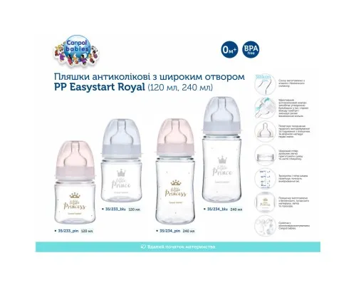 Пляшечка для годування Canpol babies Royal Baby з широким отвором 120 мл Рожева (35/233_pin)