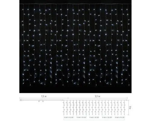 Гирлянда Delux Curtain С 320LED 3х3 м белый/прозрачный IP20 (90017998)