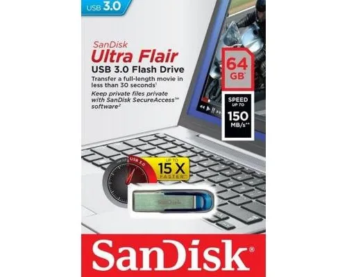 USB флеш накопитель SanDisk 64GB Ultra Flair Blue USB 3.0 (SDCZ73-064G-G46B)