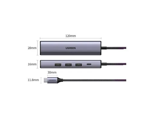 Концентратор Ugreen USB 3.0 Type-C to 3xUSB 3.0 + RJ45 1000M CM475 grey (20932)