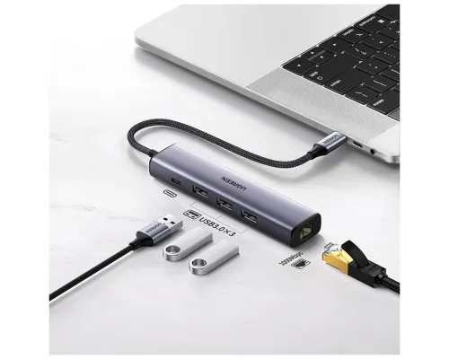 Концентратор Ugreen USB 3.0 Type-C to 3xUSB 3.0 + RJ45 1000M CM475 grey (20932)