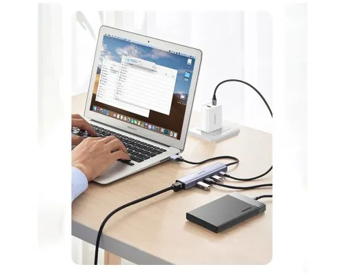 Концентратор Ugreen USB 3.0 Type-C to 3xUSB 3.0 + RJ45 1000M CM475 grey (20932)