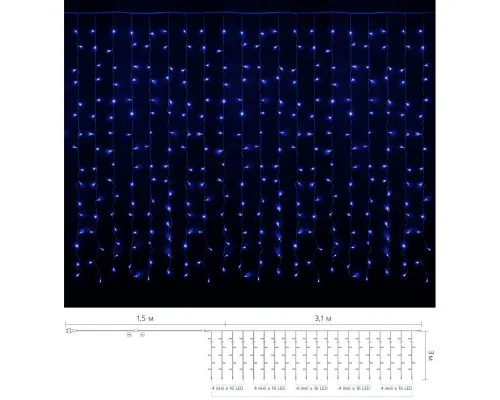 Гирлянда Delux Curtain С 320LED 3х3 м синий/прозрачный IP20 (90017999)