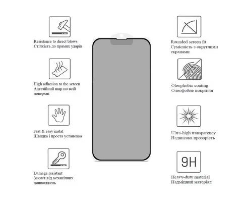 Стекло защитное Drobak Anty Spy Apple iPhone 15 Pro (Black) (292934)