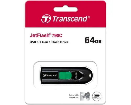 USB флеш накопичувач Transcend 64GB JetFlash 790C Black USB 3.1 Type-C (TS64GJF790C)