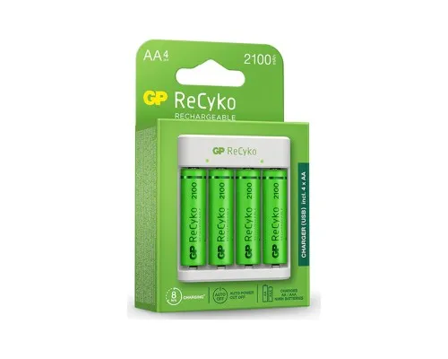 Зарядний пристрій для акумуляторів Gp ReCyko 4-Slot E411 USB Charger (w/ 4's 2100mAh AA Batteries) (GPE411 210AAHCN-2B4)